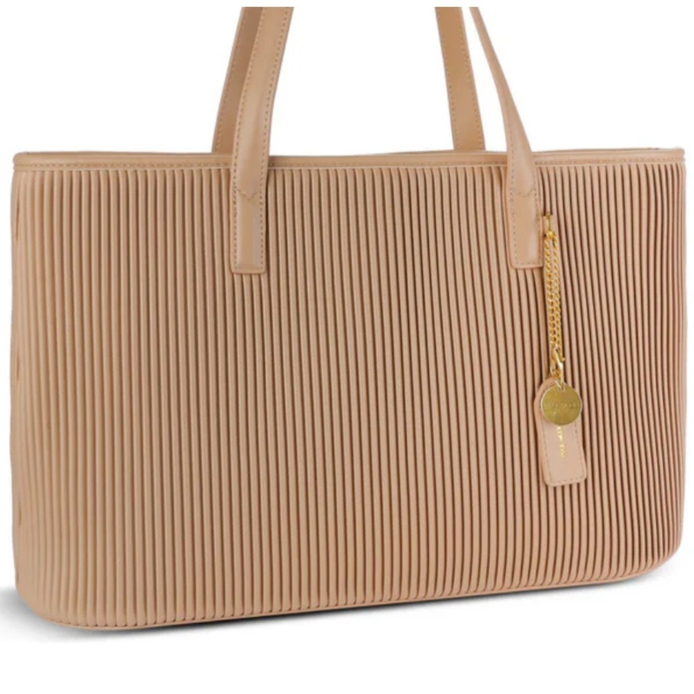 Pixie Mood vegan leather Nude Pleated Tote Bag